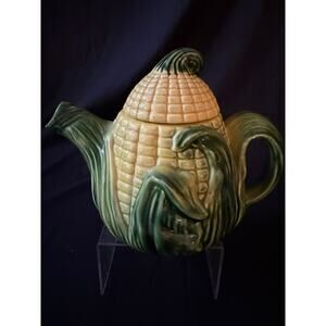 Vintage Shawnee King Corn Teapot w Lid Green Yellow Figural Mid Century